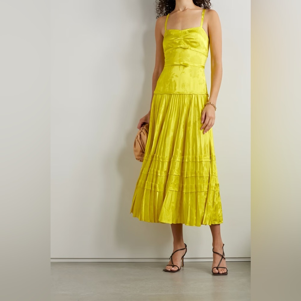JASON WU COLLECTION Bow-embellished pleated satin-jacquard midi dress